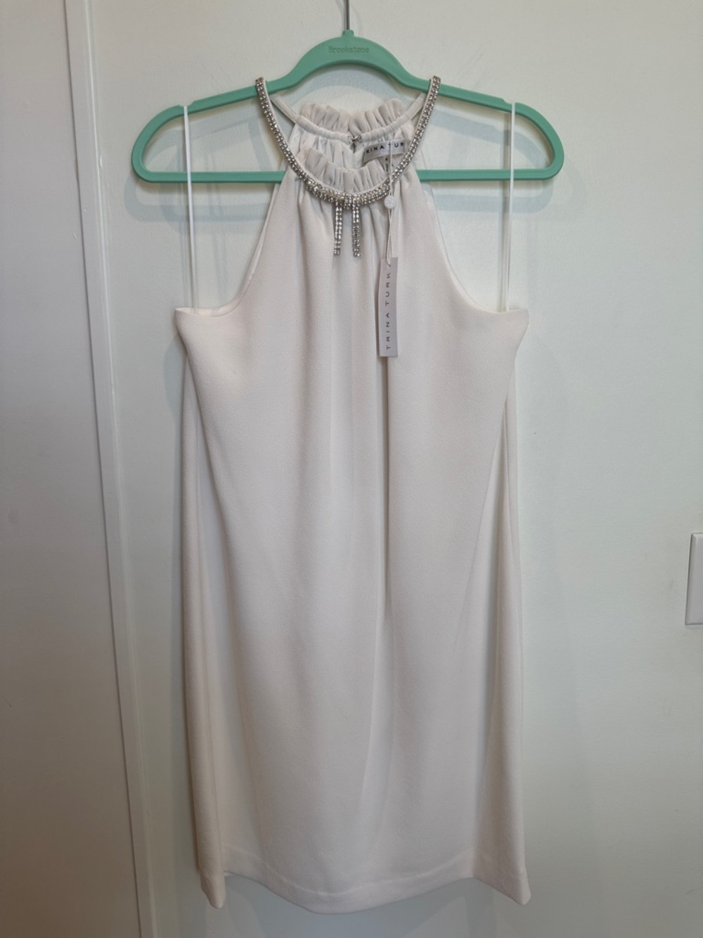 Trina Turk Sleeveless  Halter Dress with Rhinestone Neckline